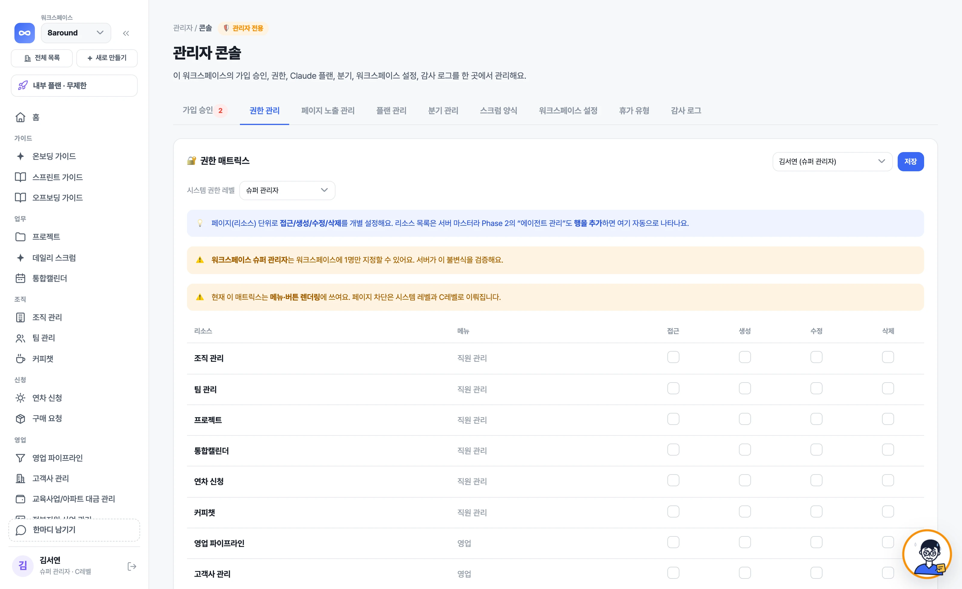 Sprintingo 관리자 콘솔 화면